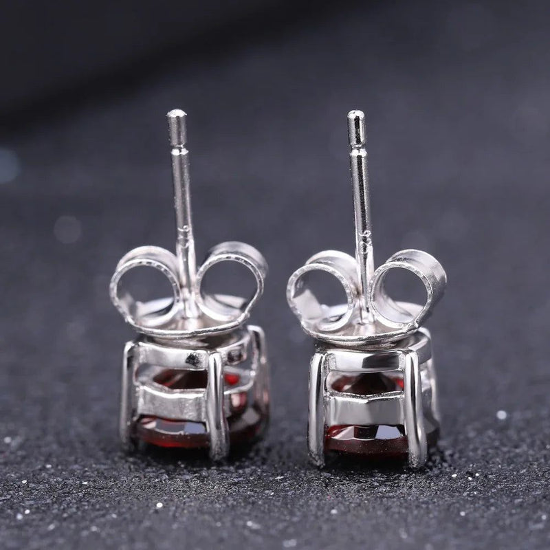 5mm 1.28Ct Red Garnet Stud Earrings Silver