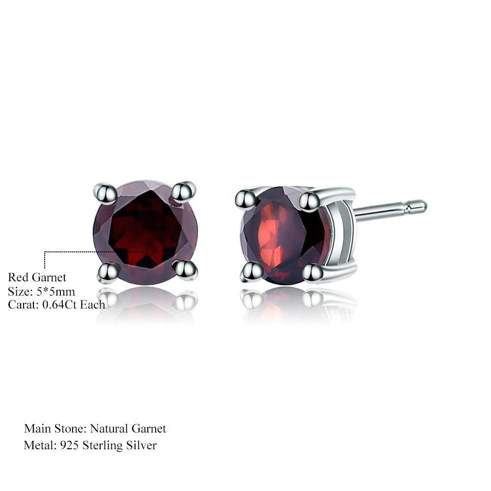 5mm 1.28Ct Red Garnet Stud Earrings Silver