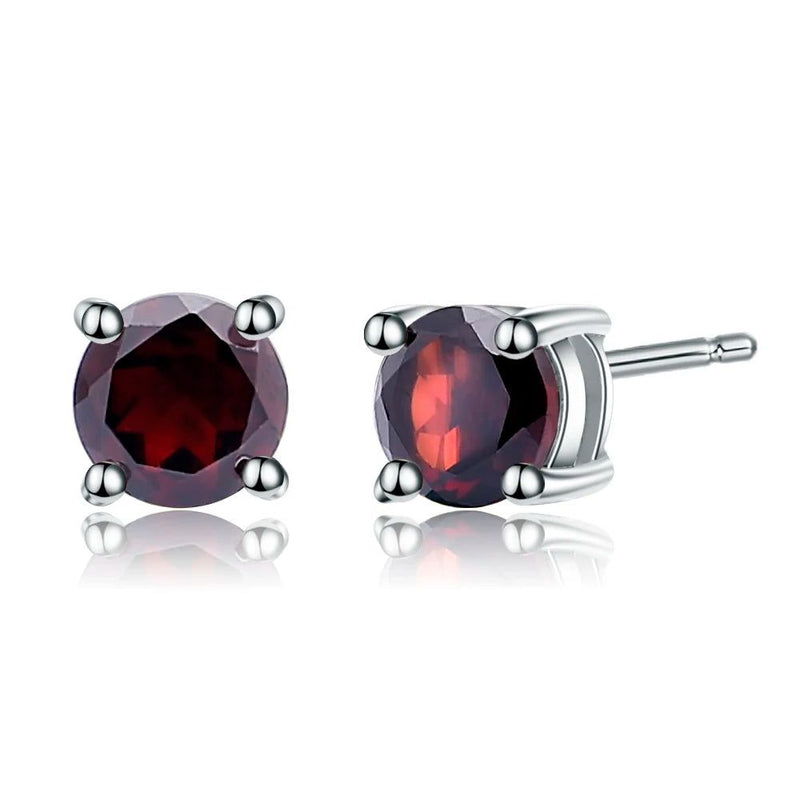 5mm 1.28Ct Red Garnet Stud Earrings Silver