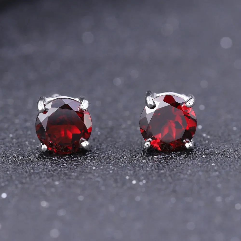 5mm 1.28Ct Red Garnet Stud Earrings Silver