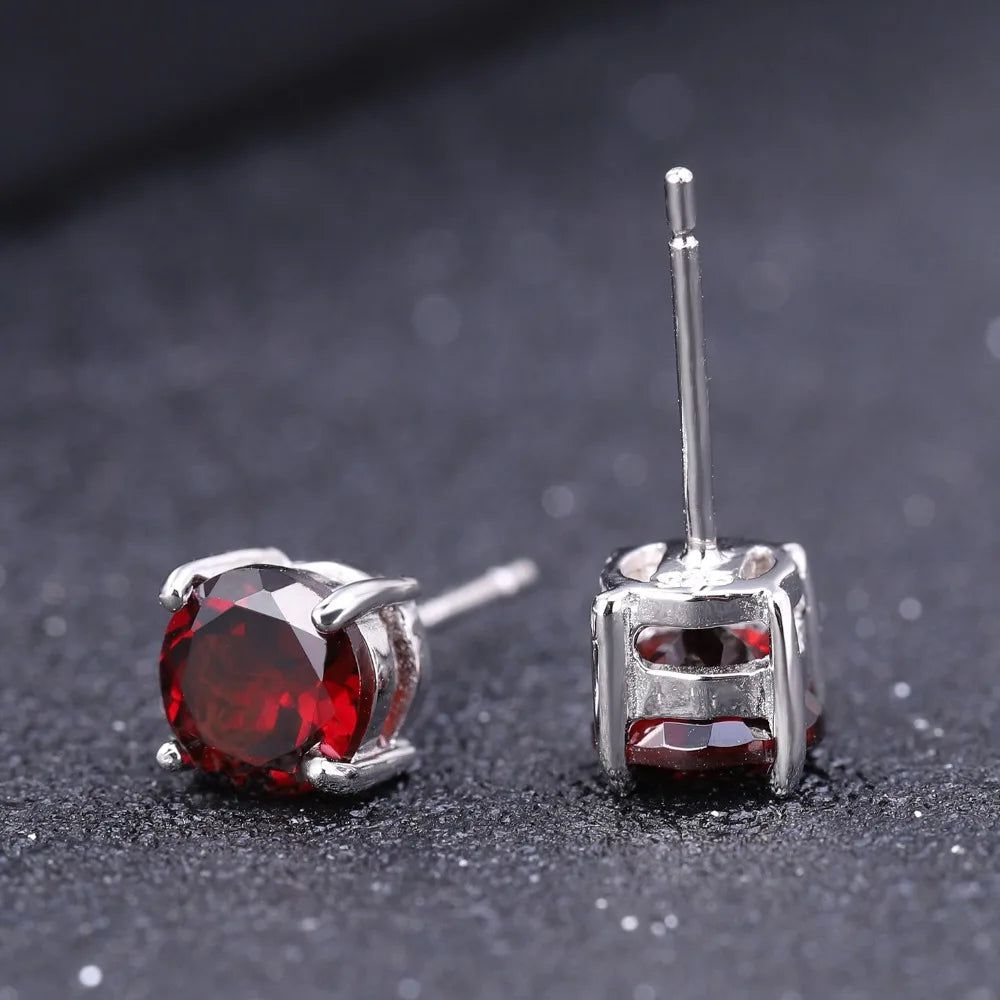 5mm 1.28Ct Red Garnet Stud Earrings Silver