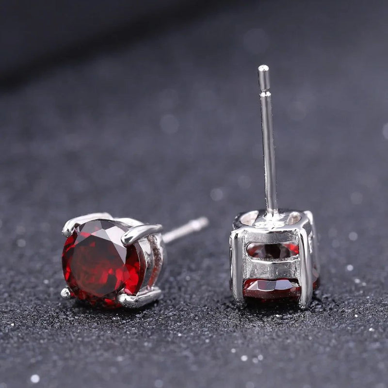 5mm 1.28Ct Red Garnet Stud Earrings Silver