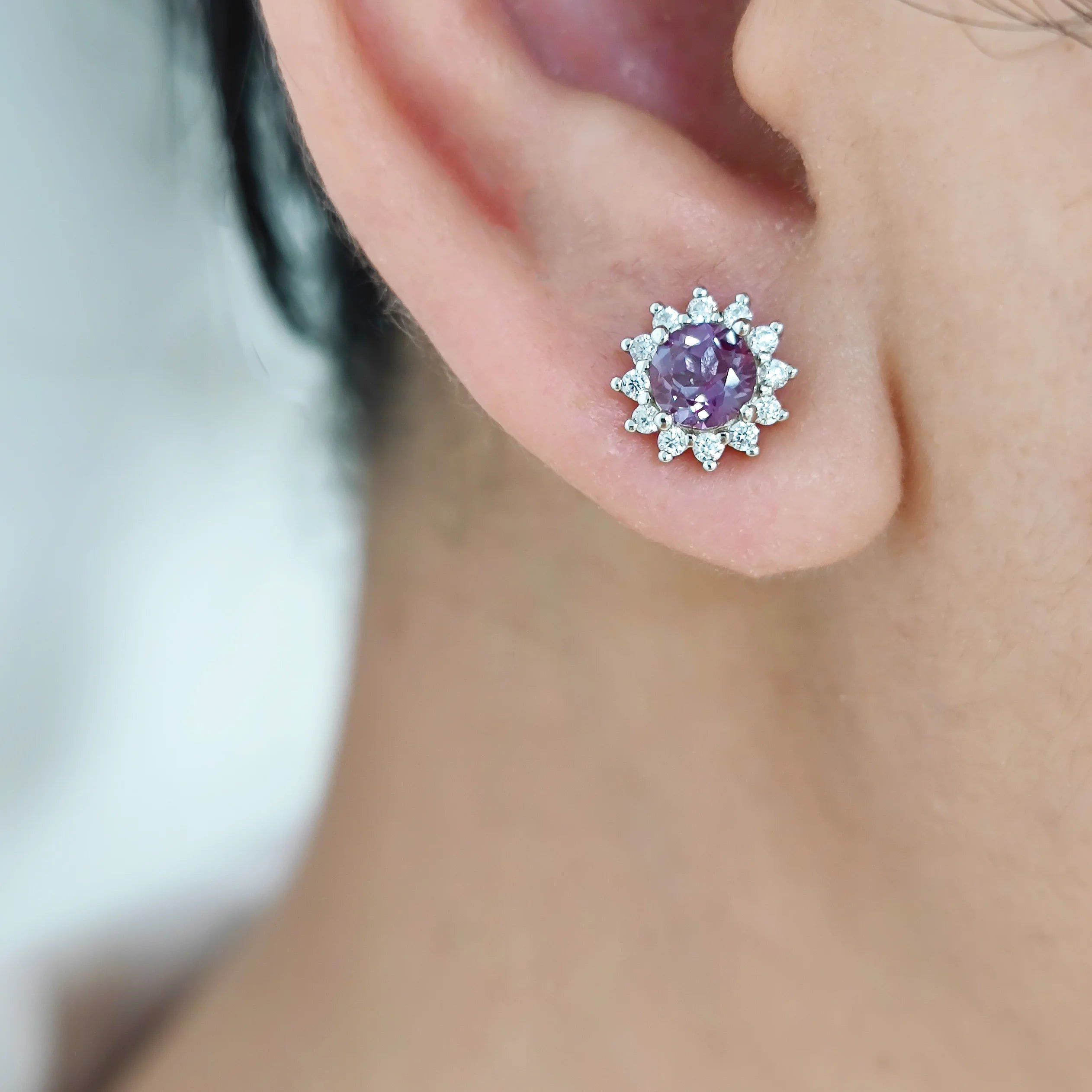 5mm Round Color Changing Alexandrite Halo Stud Earrings