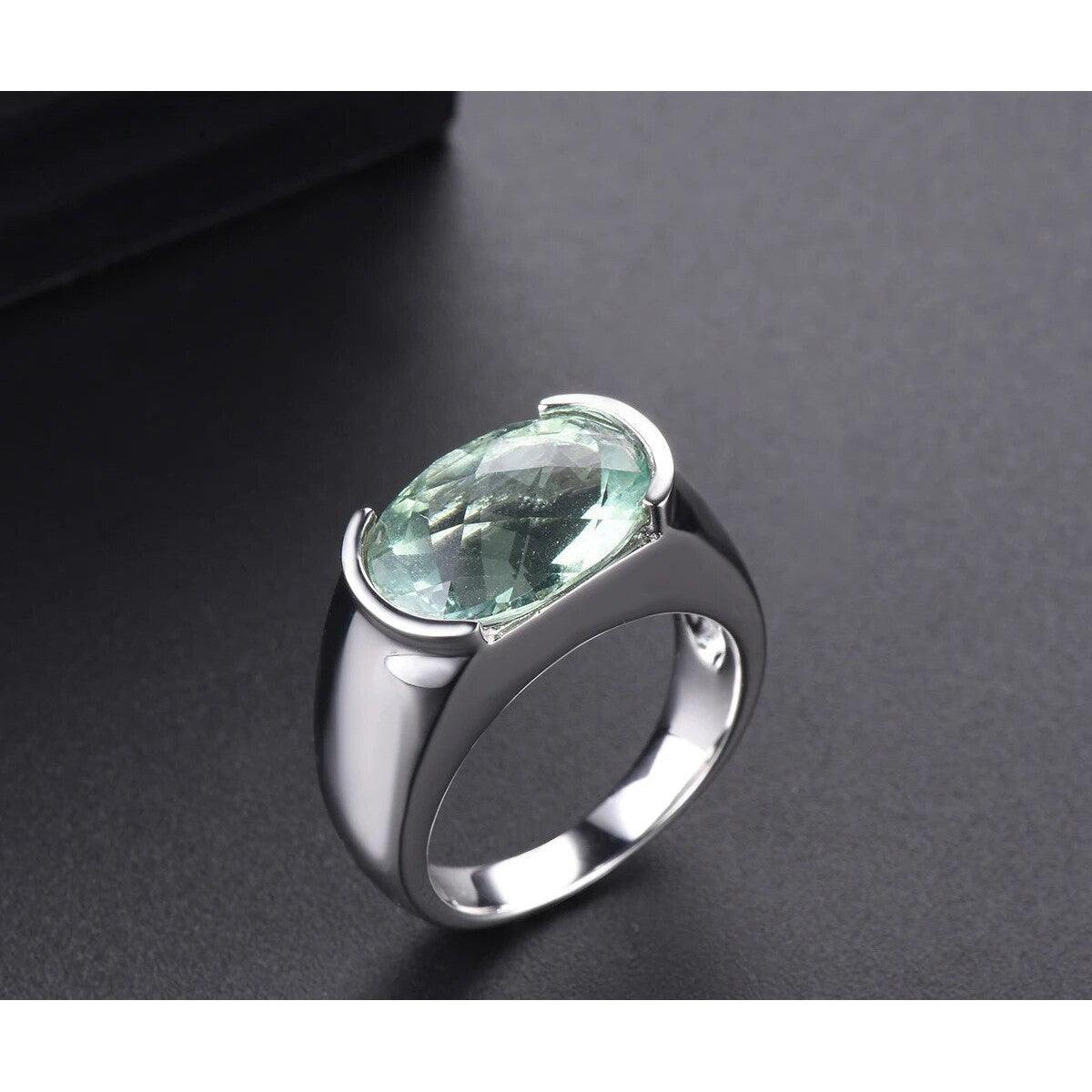 6.30 Carat Natural Green Amethyst Ring in 925 Sterling Silver Fine Jewelry - Lucid Fantasy 