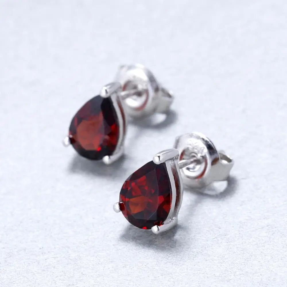 6*8mm Red Garnet Stud Earrings 925 Silver