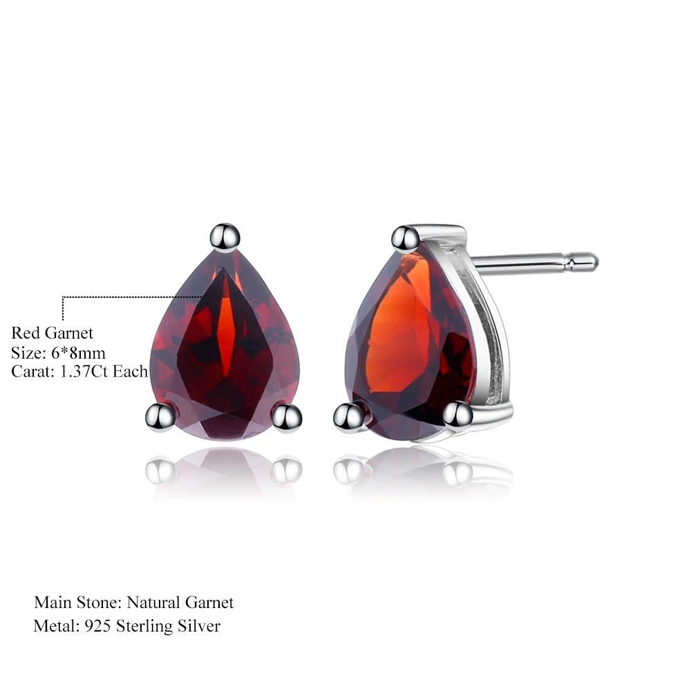 6*8mm Red Garnet Stud Earrings 925 Silver