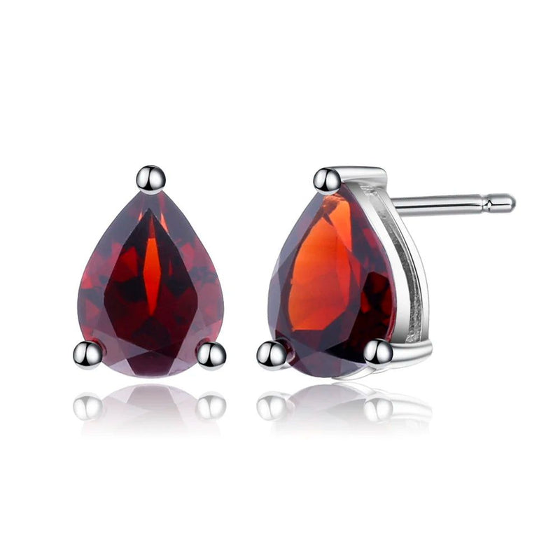 6*8mm Red Garnet Stud Earrings 925 Silver