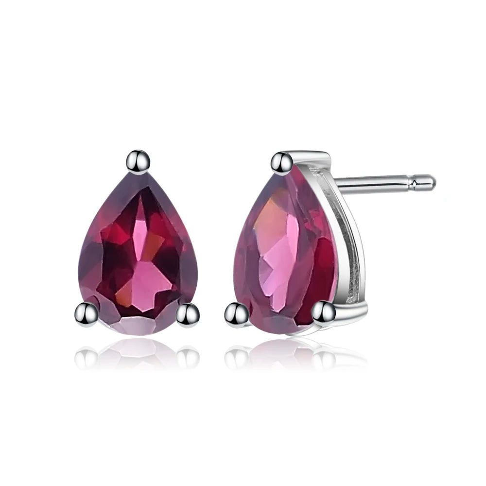 6*8mm Red Garnet Stud Earrings 925 Silver