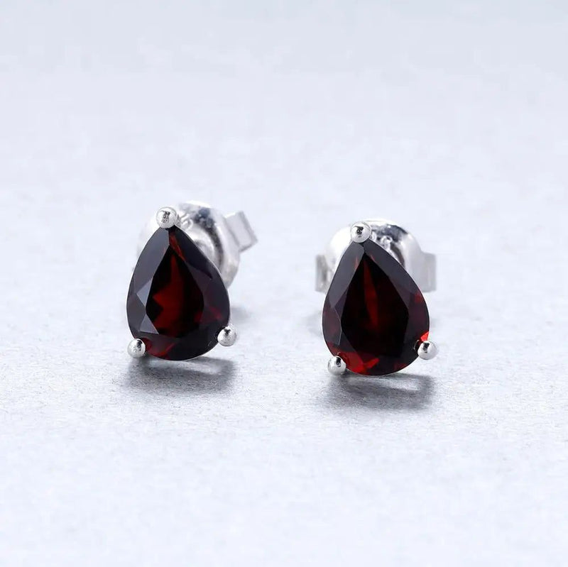 6*8mm Red Garnet Stud Earrings 925 Silver