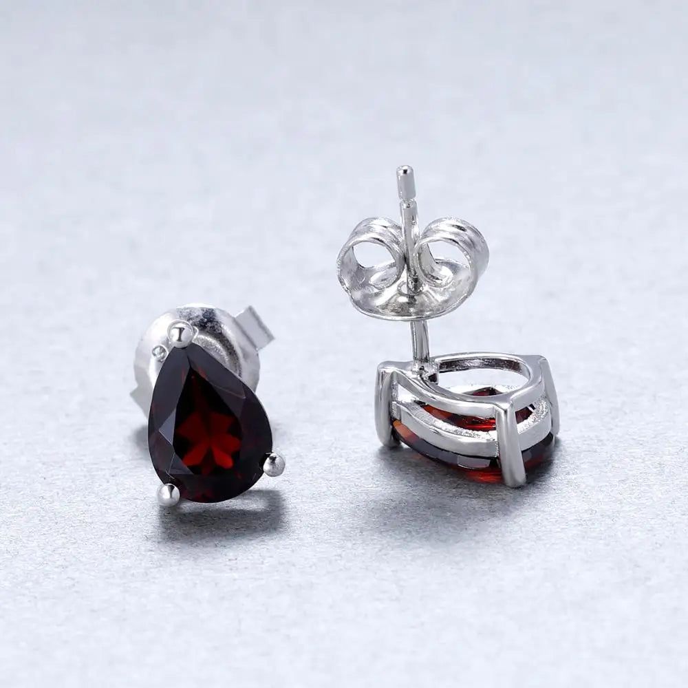 6*8mm Red Garnet Stud Earrings 925 Silver