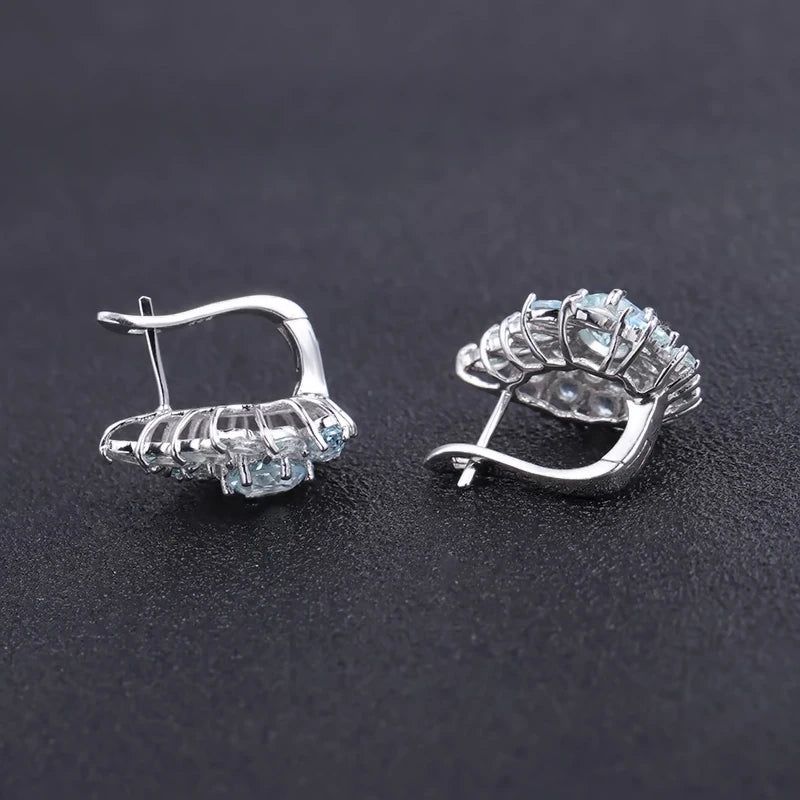 6.33Ct Sky Blue Topaz Flower Stud Earrings