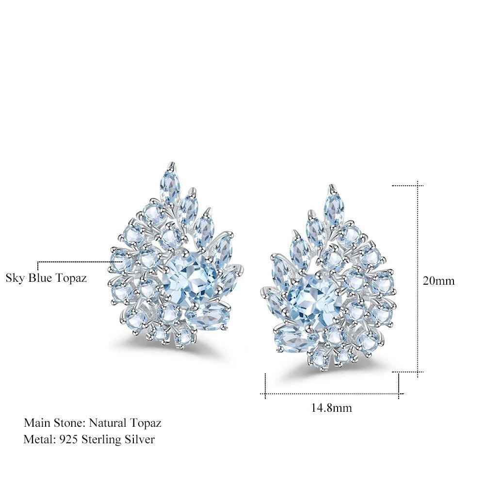 6.33Ct Sky Blue Topaz Flower Stud Earrings