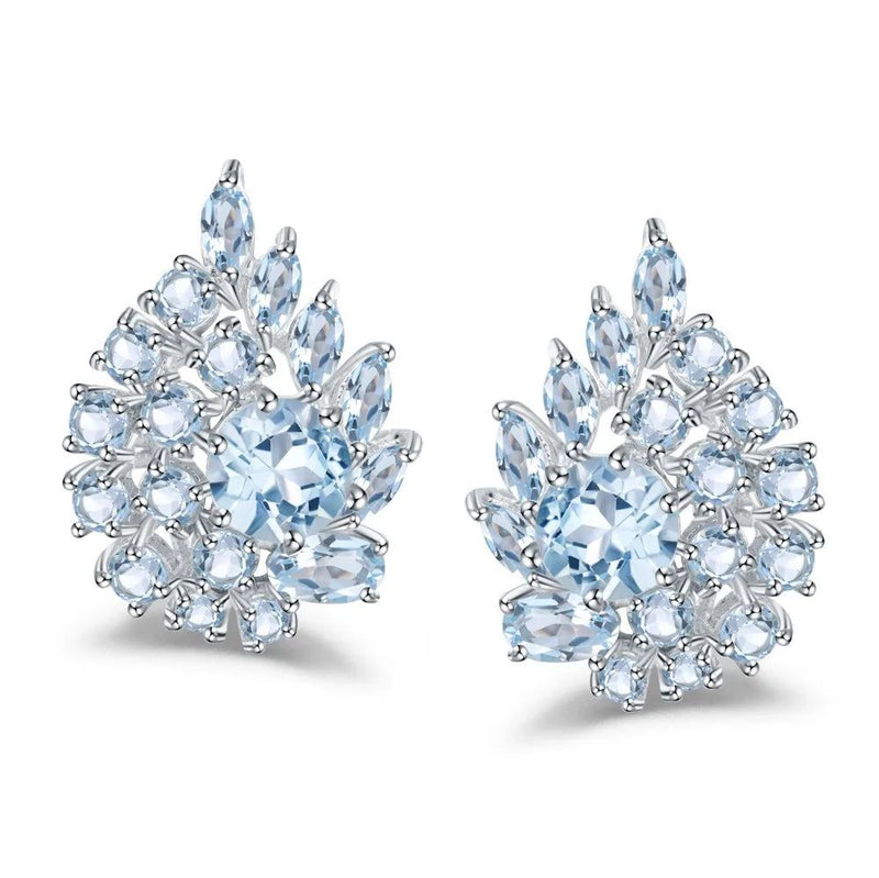 6.33Ct Sky Blue Topaz Flower Stud Earrings