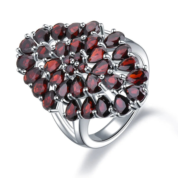 6.6ct Garnet Ring Natural Red Gemstone Solid 925 Sterling Silver Flower Design Fine Jewelry-Lucid Fantasy