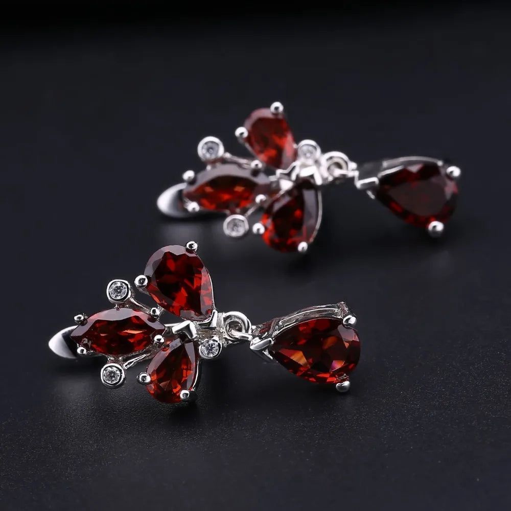 6.84Ct Natural Red Garnet Flower Earrings 925 Silver Jewelry