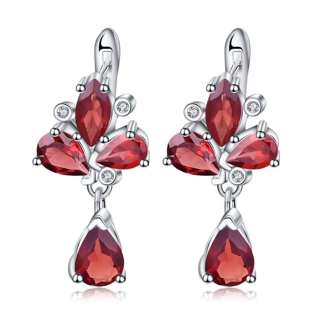 6.84Ct Natural Red Garnet Flower Earrings 925 Silver Jewelry