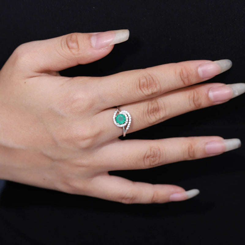 6mm Natural Green Agate Gemstone Ring 925 Silver Vintage