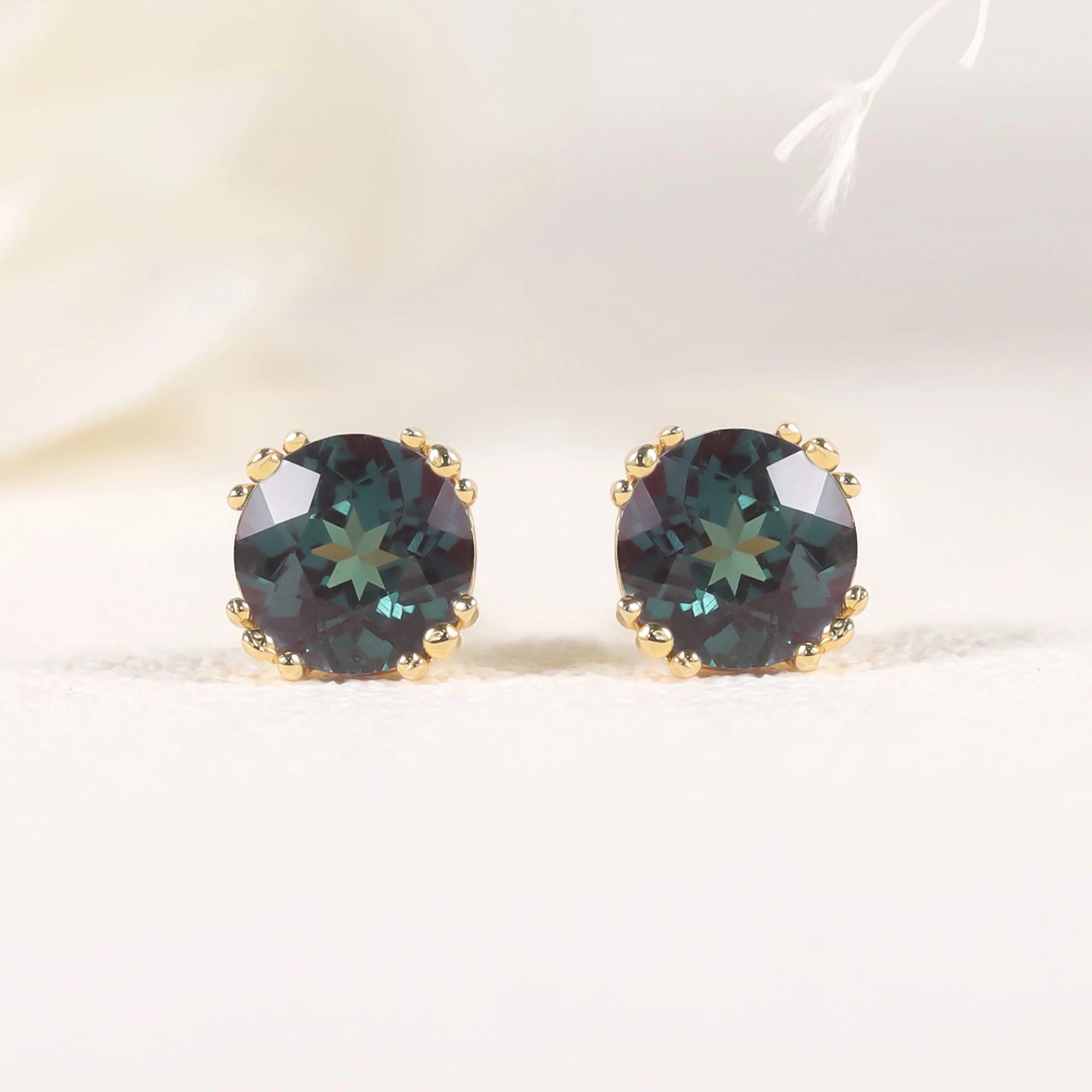 6mm Round Color Changing Alexandrite Stud Earrings Womens