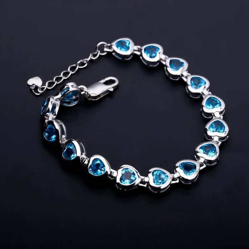 6x6mm Heart Swiss Blue Topaz Bracelet 925 Sterling Silver