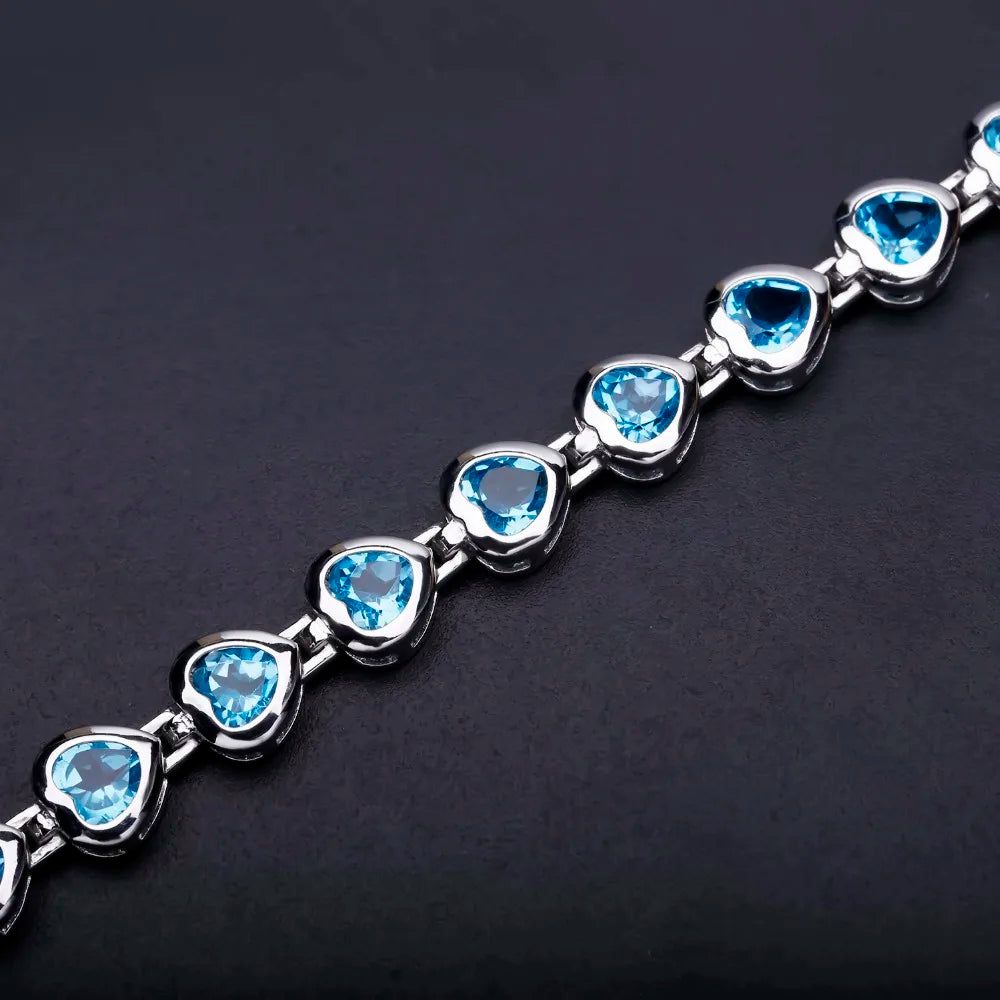 6x6mm Heart Swiss Blue Topaz Bracelet 925 Sterling Silver