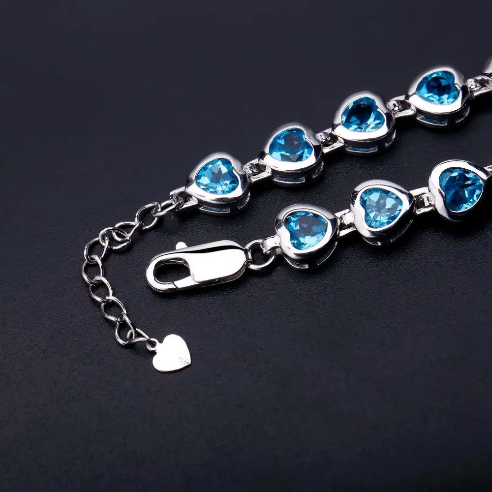 6x6mm Heart Swiss Blue Topaz Bracelet 925 Sterling Silver