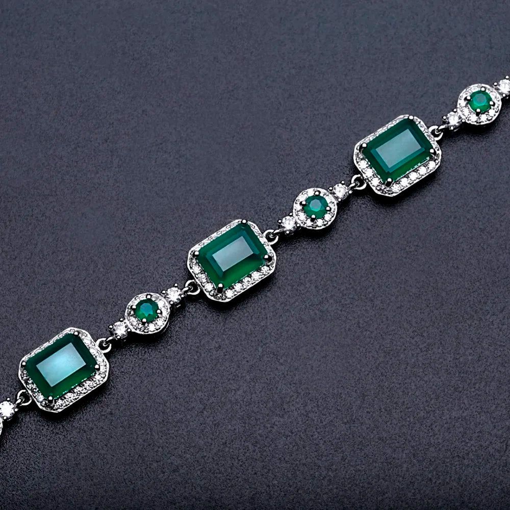 6x8mm Green Agate Bracelet Genuine 925 Sterling Silver