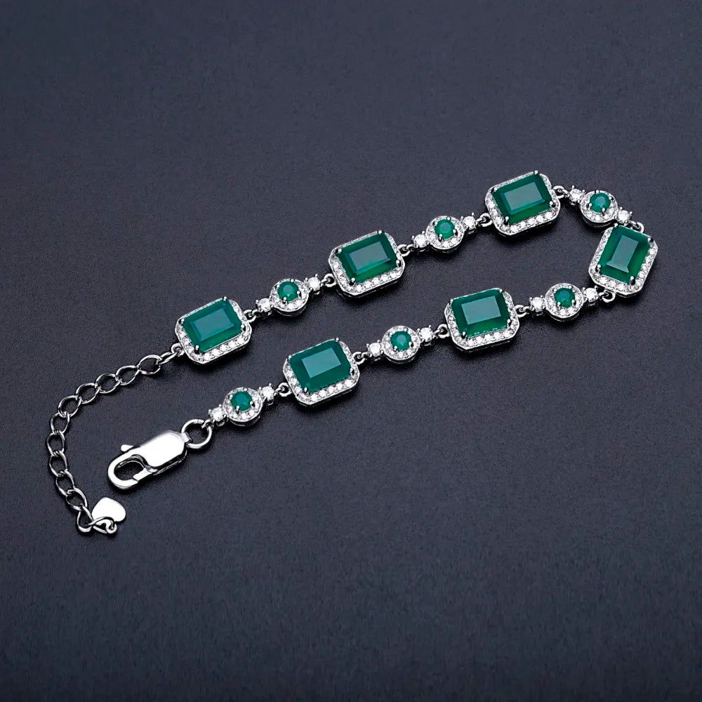 6x8mm Green Agate Bracelet Genuine 925 Sterling Silver