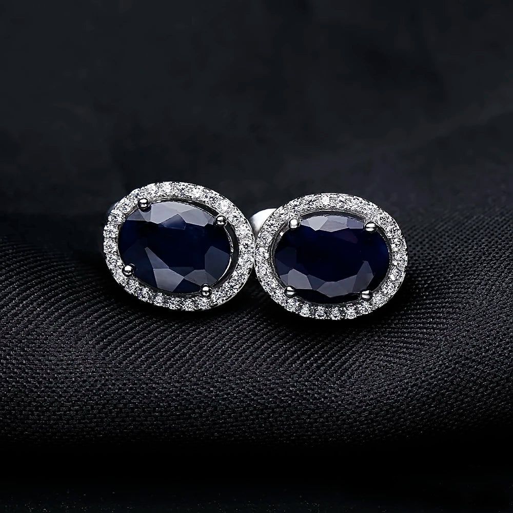 7x9mm Natural Blue Sapphire 925 Sterling Silver Earrings