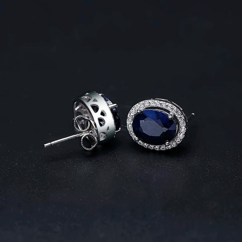 7x9mm Natural Blue Sapphire 925 Sterling Silver Earrings