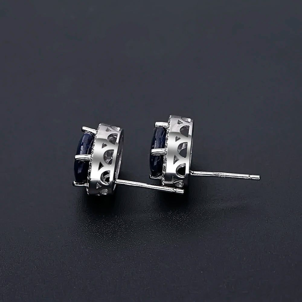 7x9mm Natural Blue Sapphire 925 Sterling Silver Earrings