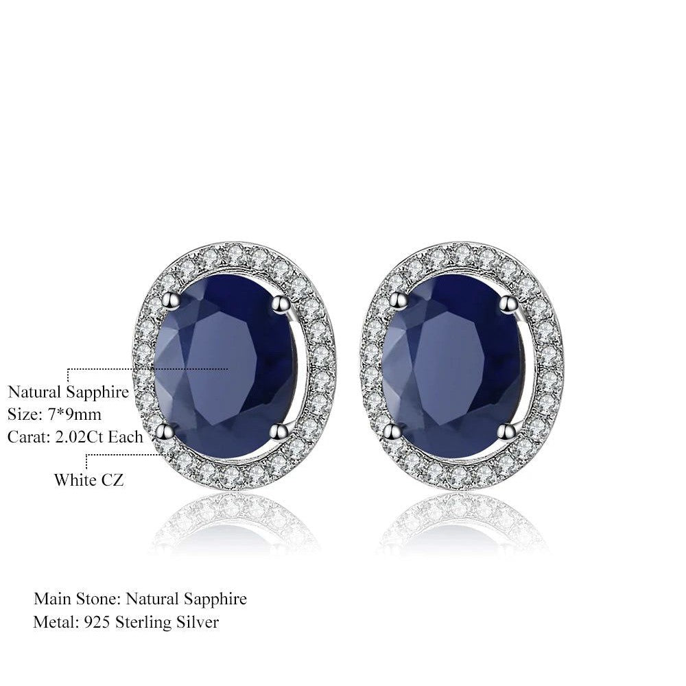 7x9mm Natural Blue Sapphire 925 Sterling Silver Earrings