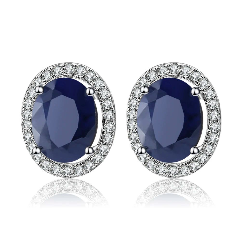 7x9mm Natural Blue Sapphire 925 Sterling Silver Earrings