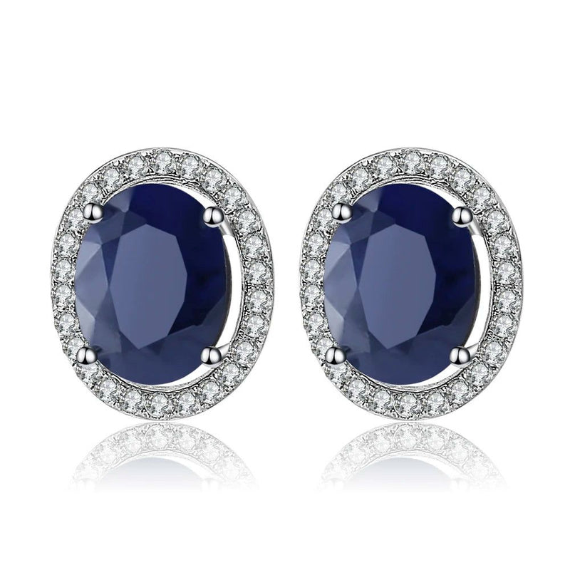 7x9mm Natural Blue Sapphire 925 Sterling Silver Earrings