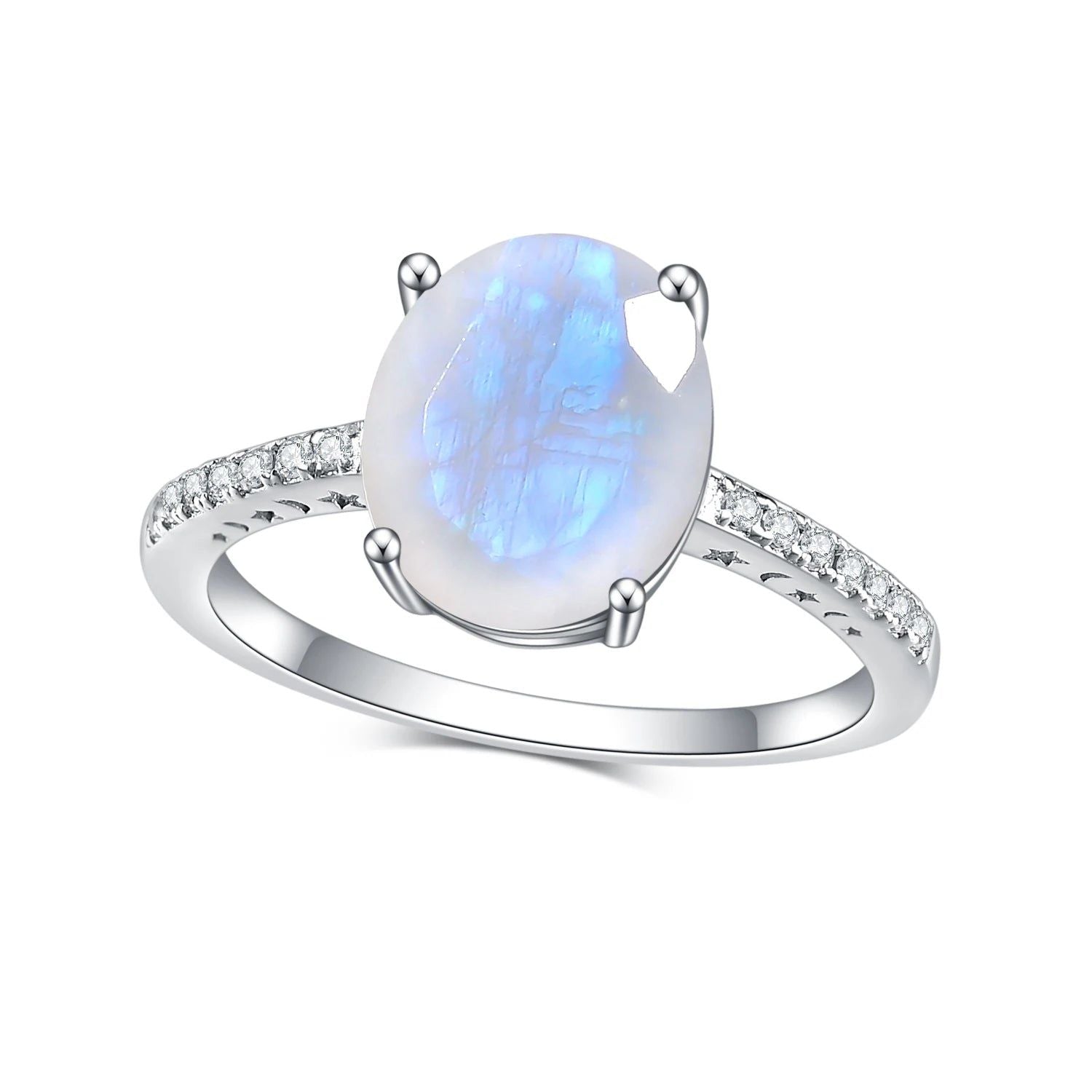 8X10mm Vintage Milky Blue Moonstone Ring in 925 Silver