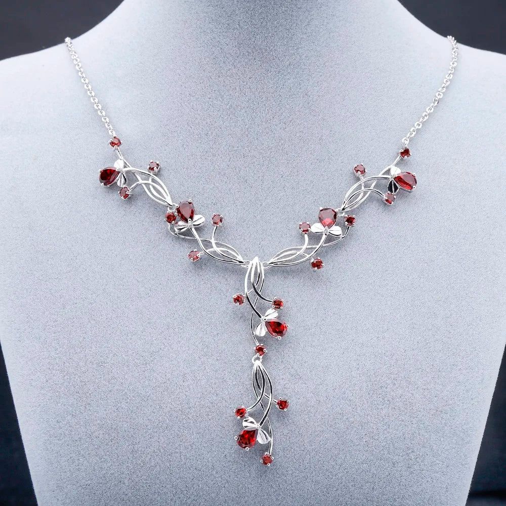 8.08ct Natural Red Garnet Necklace For Women 925 Sterling Silver