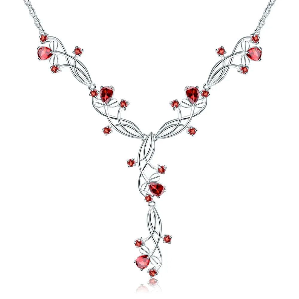 8.08ct Natural Red Garnet Necklace For Women 925 Sterling Silver