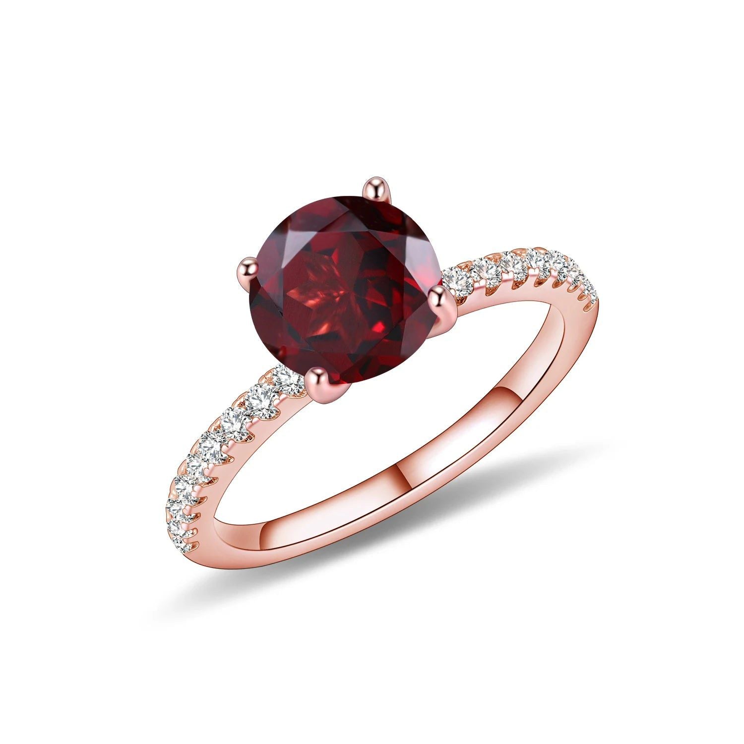 8mm Round Red Garnet Gemstone Ring 925 Sterling Silver