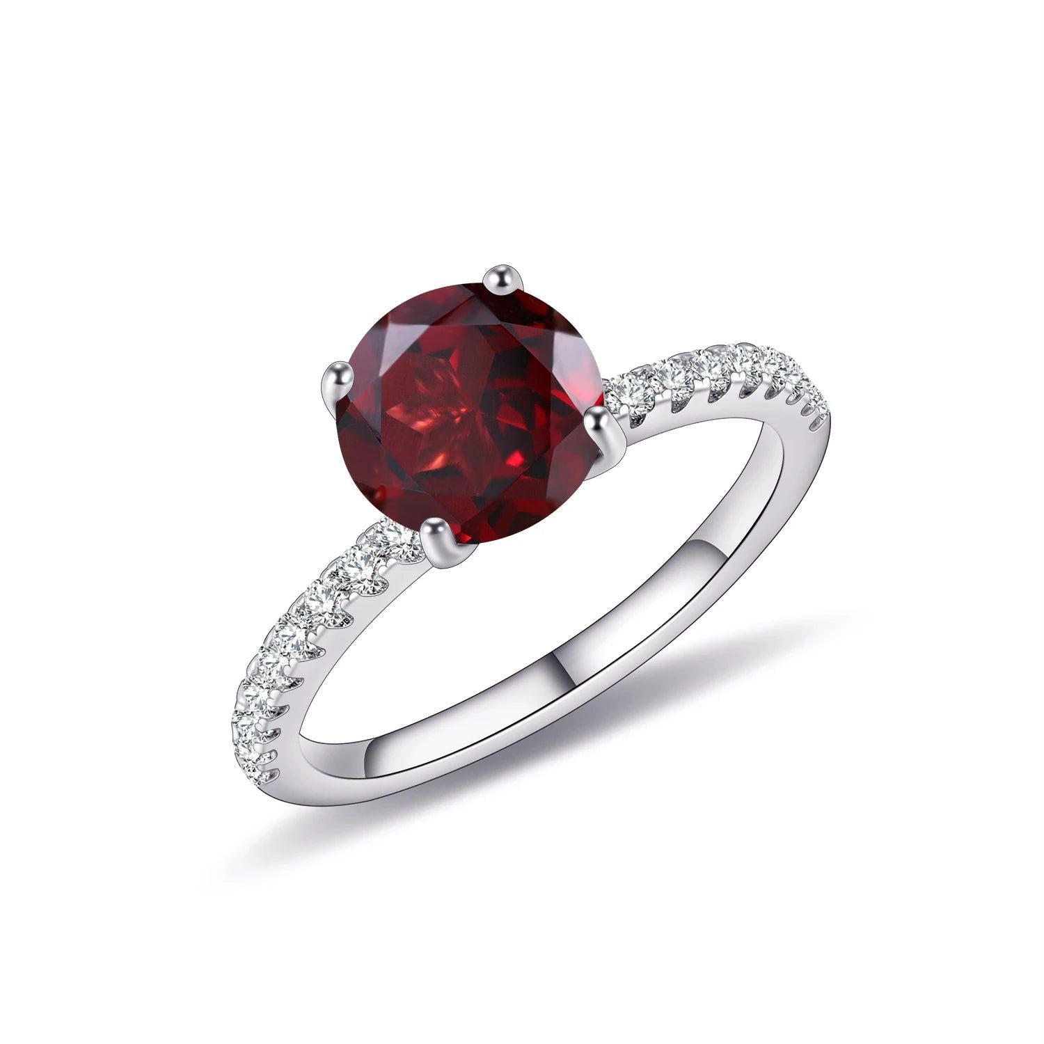 8mm Round Red Garnet Gemstone Ring 925 Sterling Silver