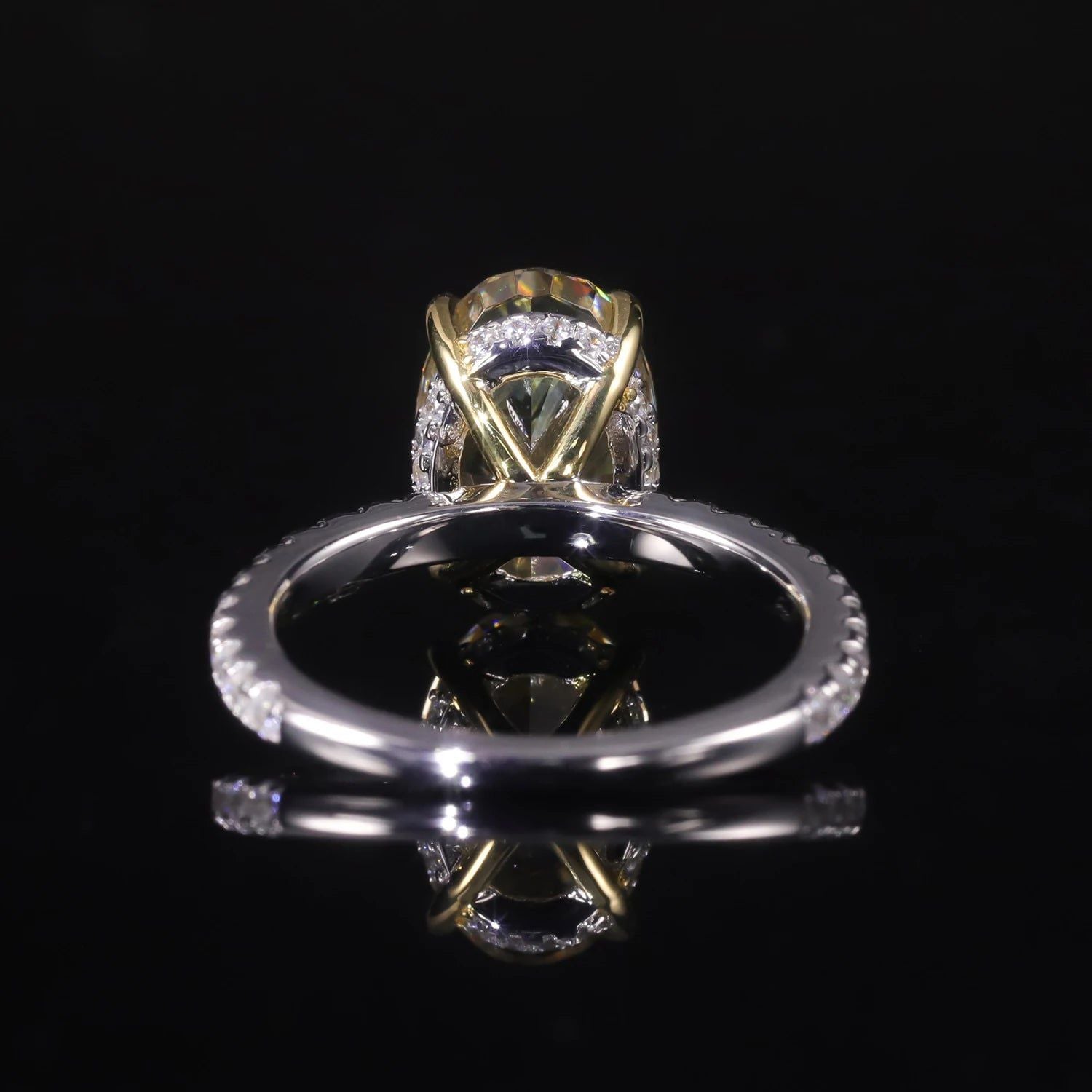 8x12mm Oval Diamond-fire CZ Fancy Light Yellow Ring 925 Sterling Silver