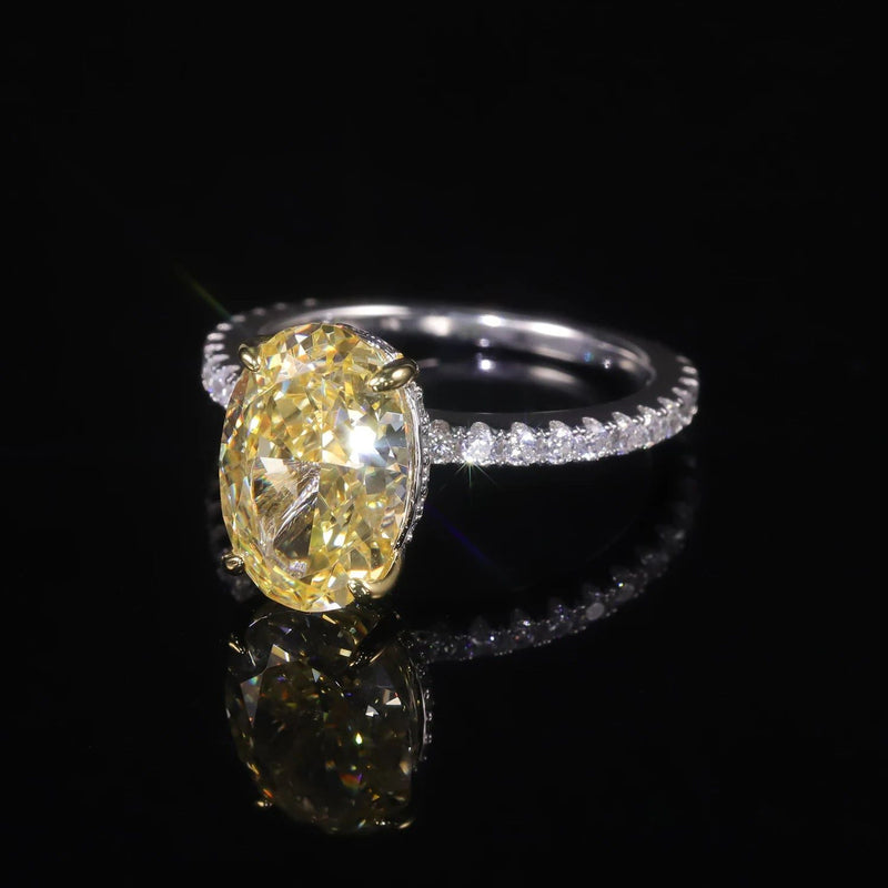 8x12mm Oval Diamond-fire CZ Fancy Light Yellow Ring 925 Sterling Silver