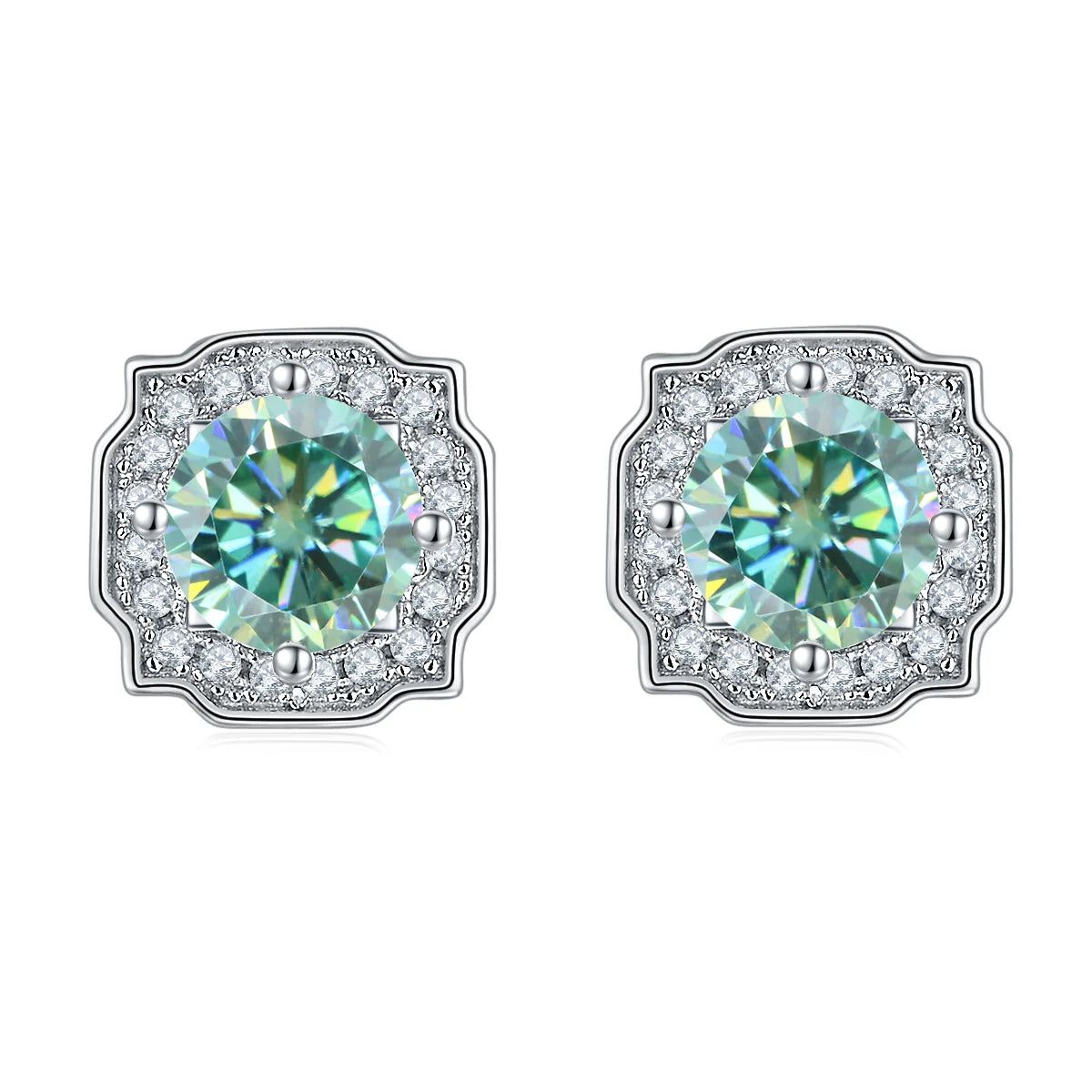 925 Silver Gold 6 Prong Round Stud Earrings 5mm Green Moissanite