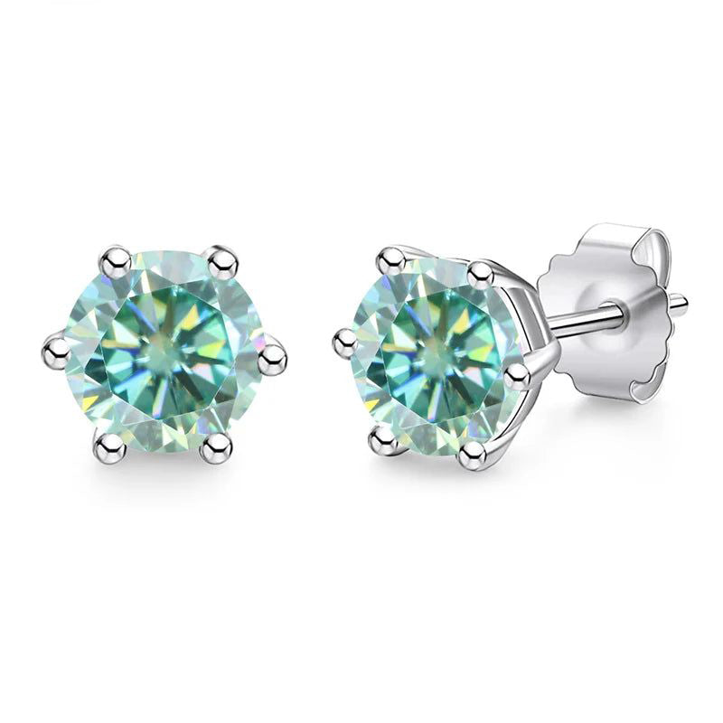 925 Silver Gold 6 Prong Round Stud Earrings 5mm Green Moissanite