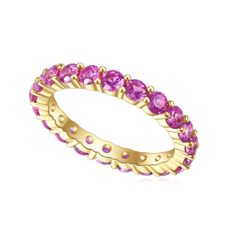 925 Sterling Silver 18K Gold-filled Gemstone Eternity Band Ring