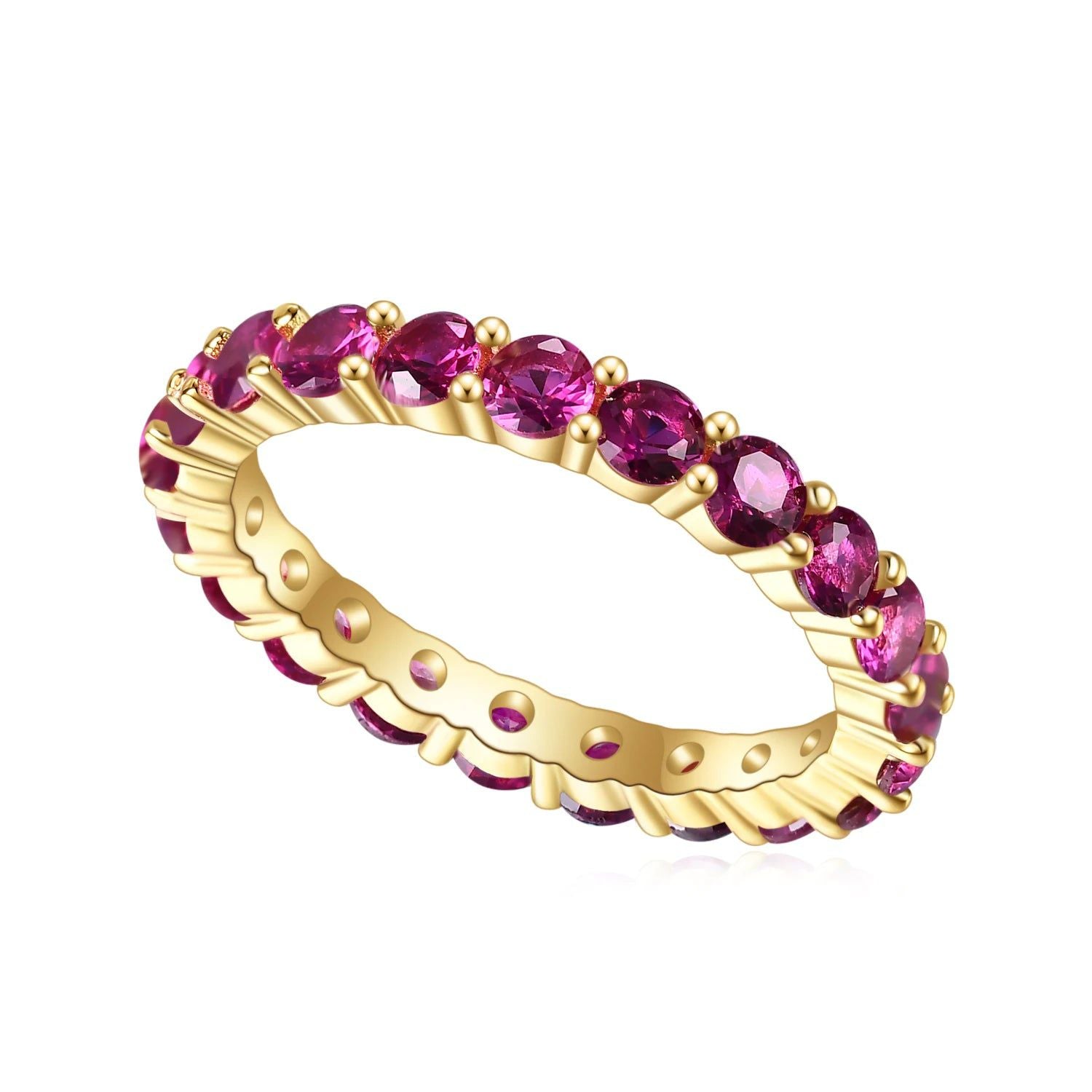 925 Sterling Silver 18K Gold-filled Gemstone Eternity Band Ring