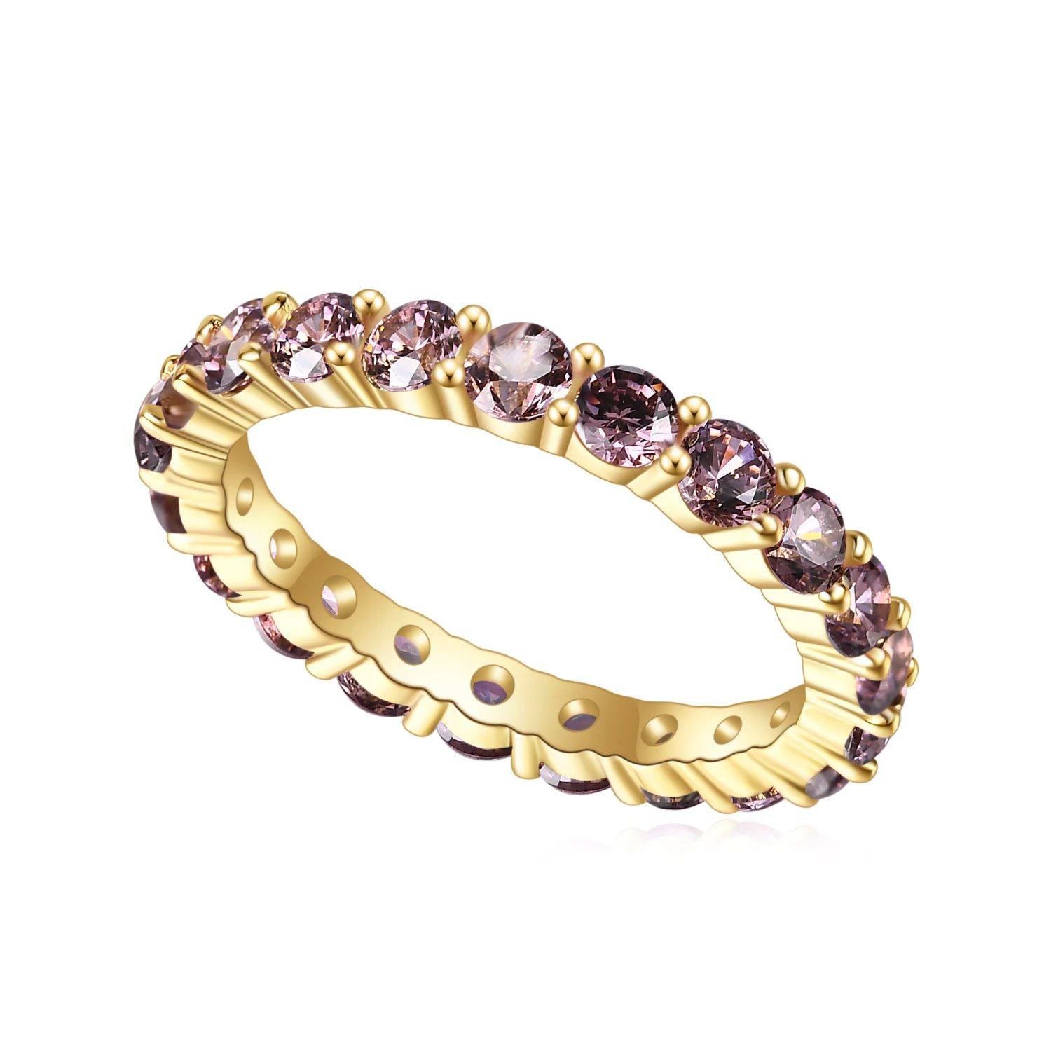 925 Sterling Silver 18K Gold-filled Gemstone Eternity Band Ring