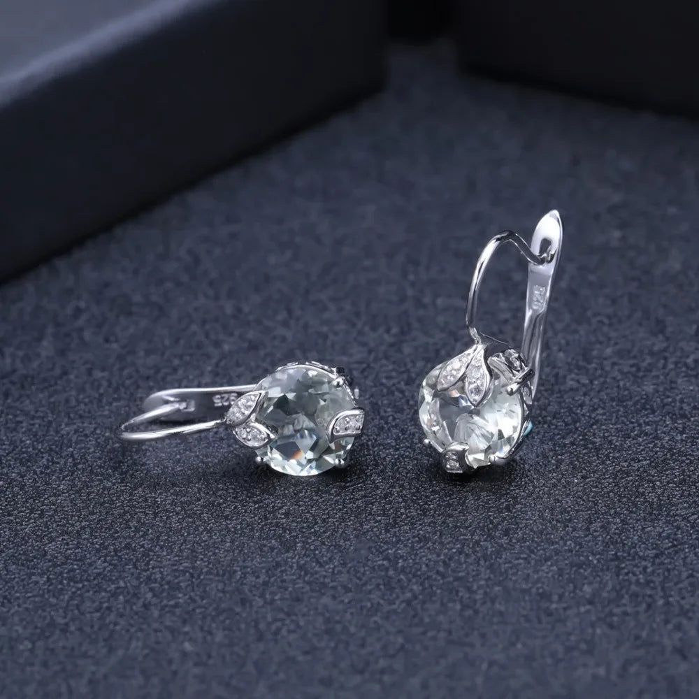 925 Sterling Silver 6.65Ct Green Amethyst Stud Earrings