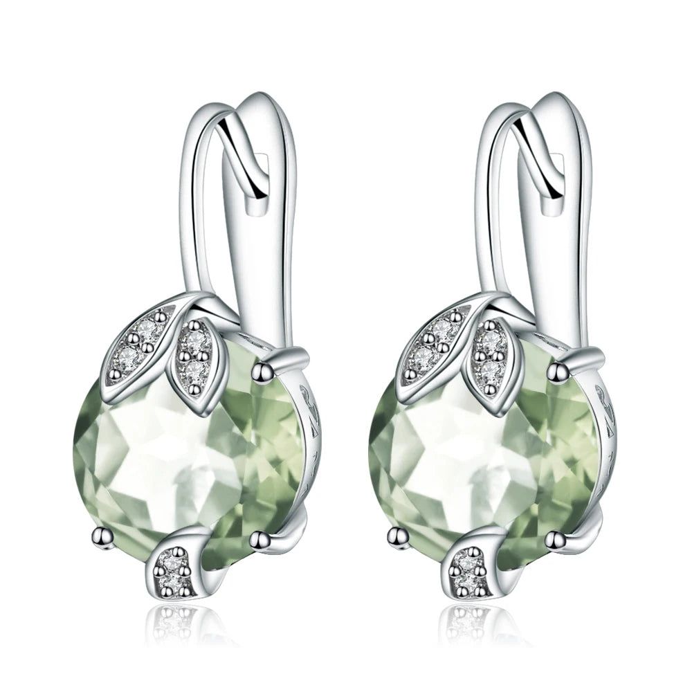 925 Sterling Silver 6.65Ct Green Amethyst Stud Earrings