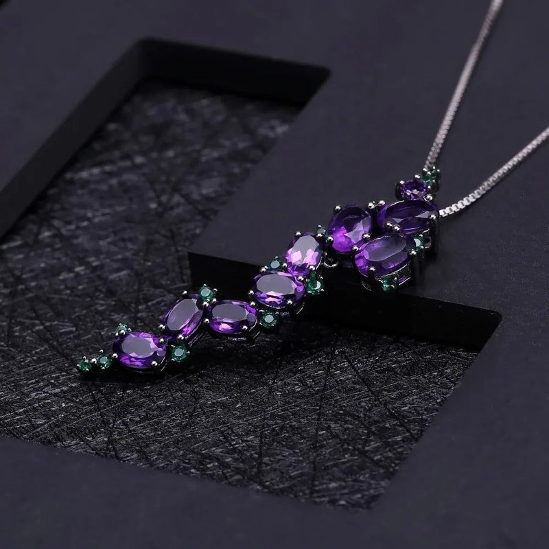 925 Sterling Silver Amethyst Gothic Pendant Necklace