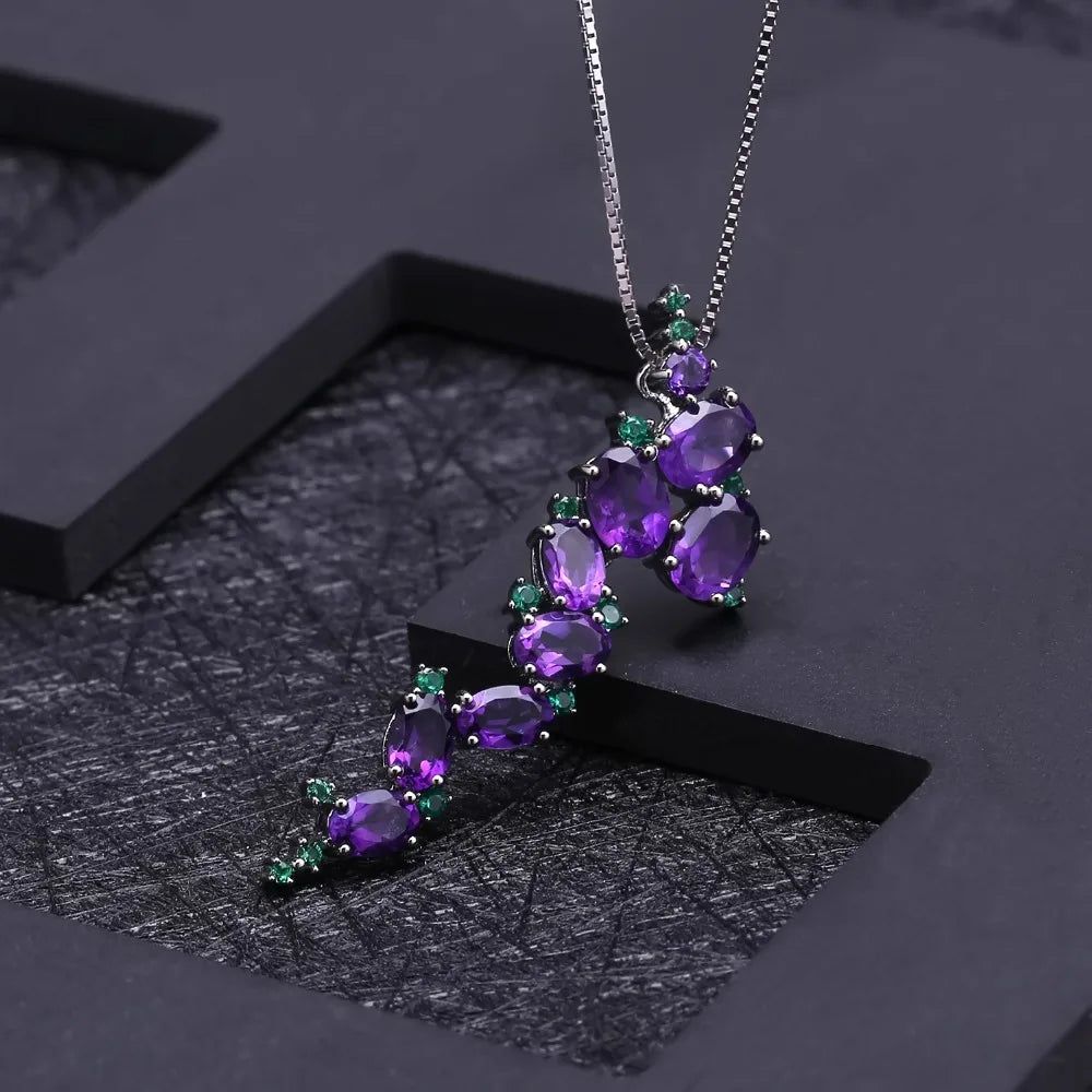 925 Sterling Silver Amethyst Gothic Pendant Necklace