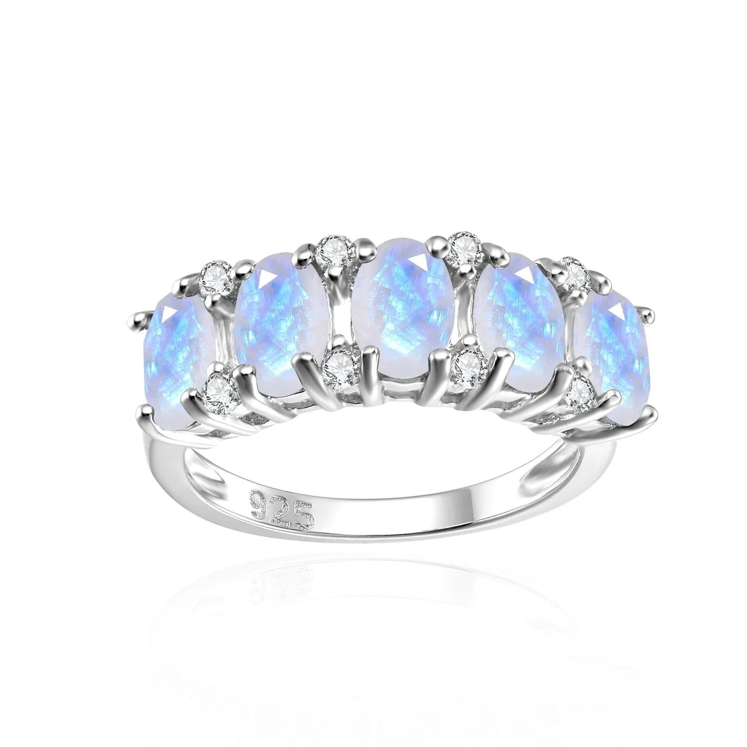 925 Sterling Silver Bands Ring Natural Milky Blue Moonstone